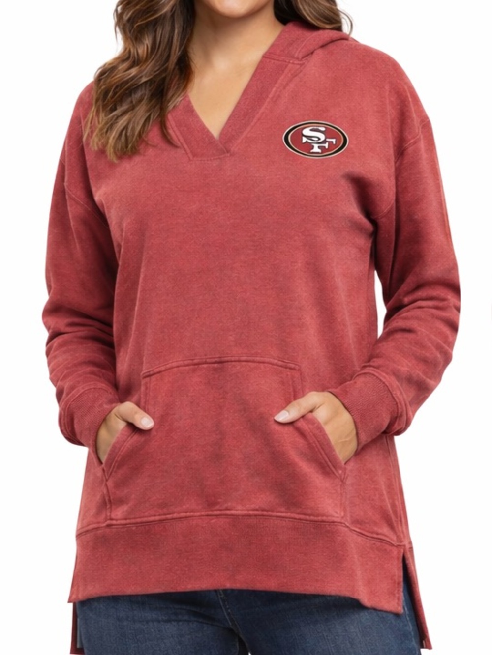 NWT SF 49ers Fanatics Women’s Hoodie 2XL Oversized Washed Red NFL V-Neck